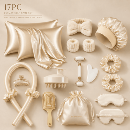 Luxury Satin Self-Care Set – 17PC Beauty Sleep & Hair Care