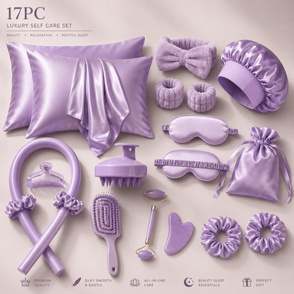 Luxury Satin Self-Care Set – 17PC Beauty Sleep & Hair Care