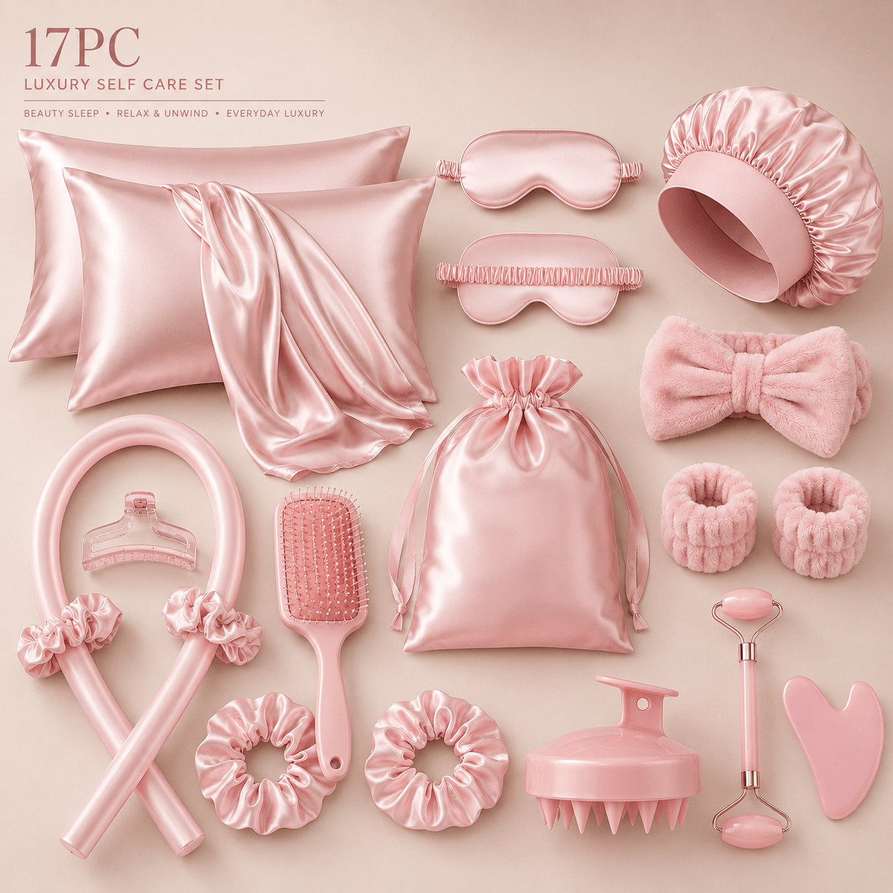 Luxury Satin Self-Care Set – 17PC Beauty Sleep & Hair Care