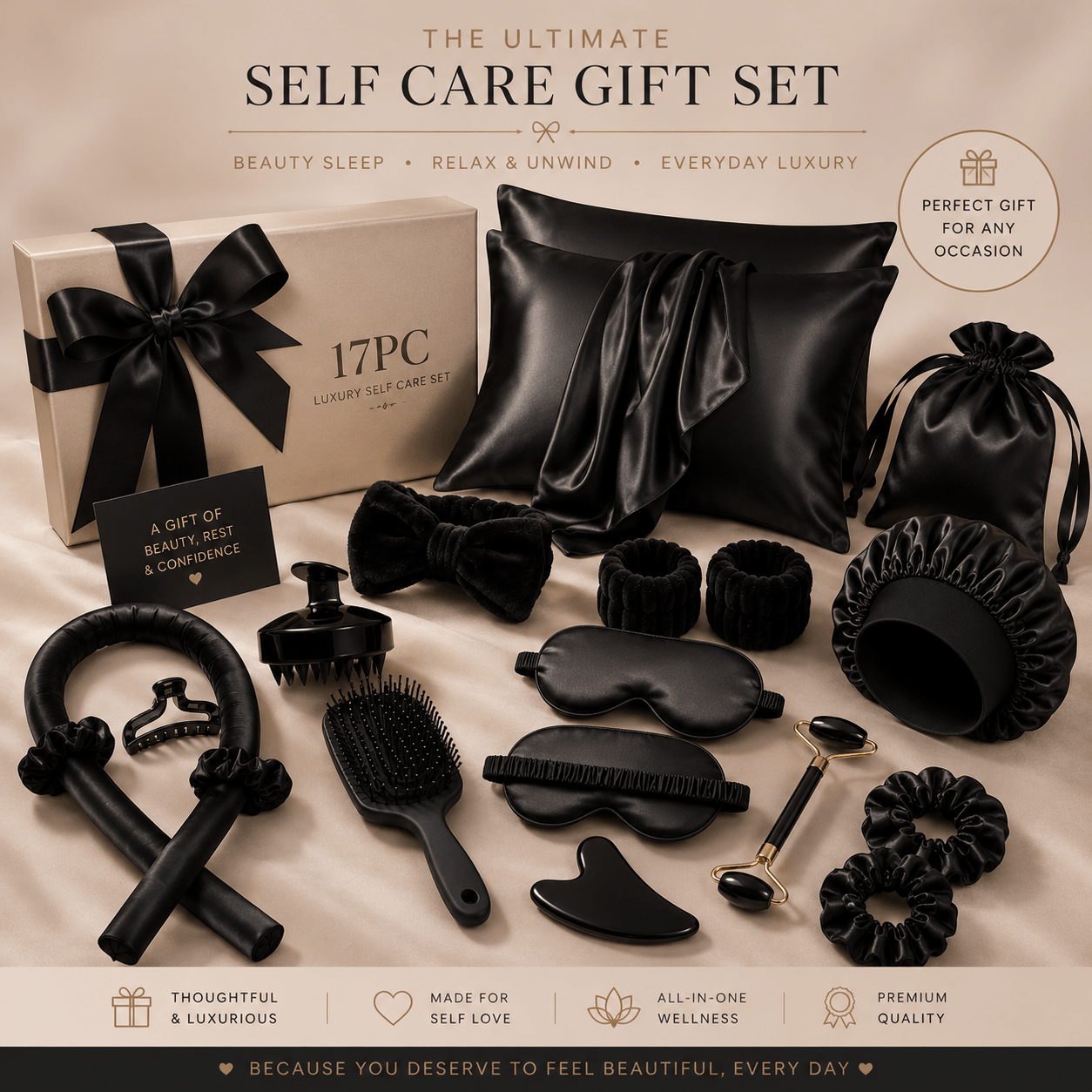 Luxury Satin Self-Care Set – 17PC Beauty Sleep & Hair Care
