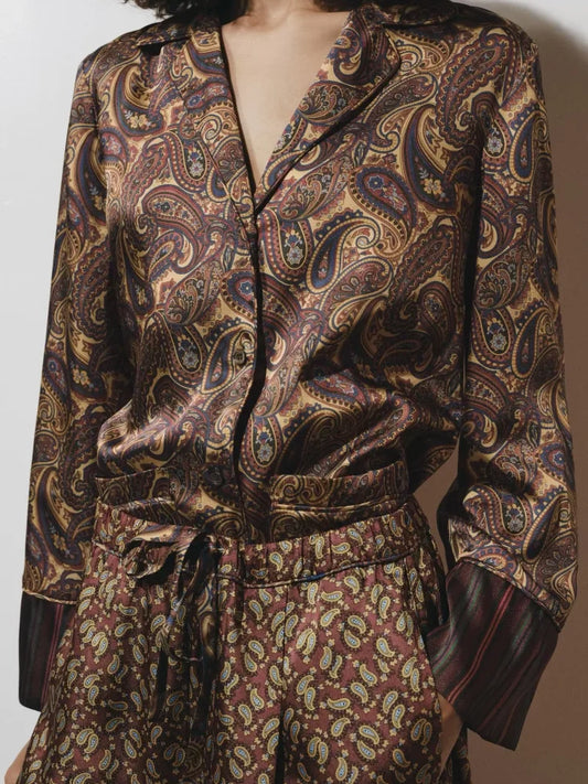 Versatile Printed Pocket Lapel Wide Leg Pant Set Women's Suit