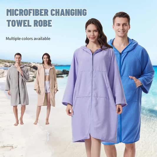 Unisex Bathrobes With Zipper, Soft And Super Absorbent, Quick Dry, Warm, Perfectly Suitable For Beach, Swimming