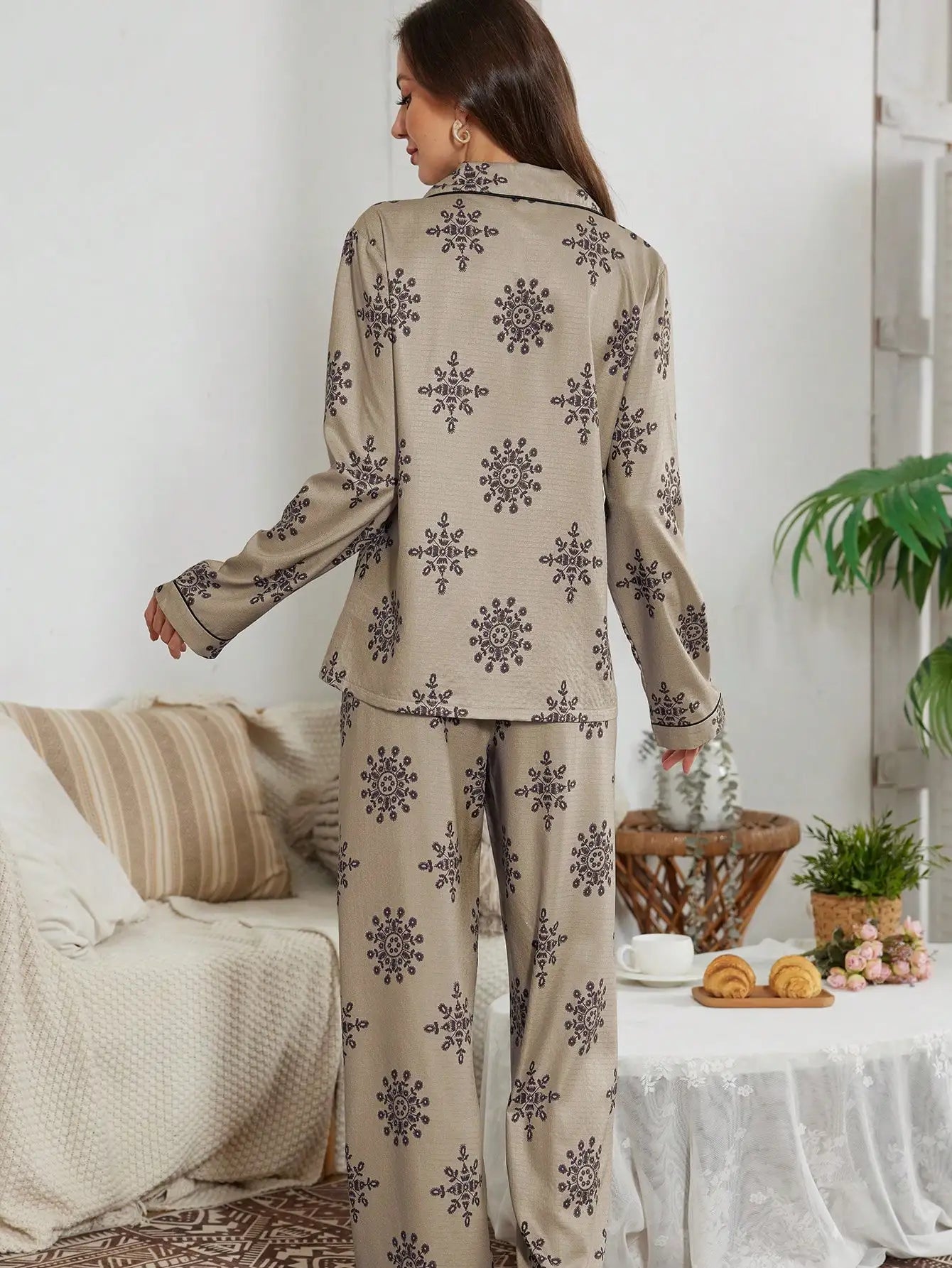 Bubble Crinkle Floral Print Long Sleeve Pyjama Set