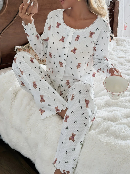 Bear Print Pyjamas Set for Women