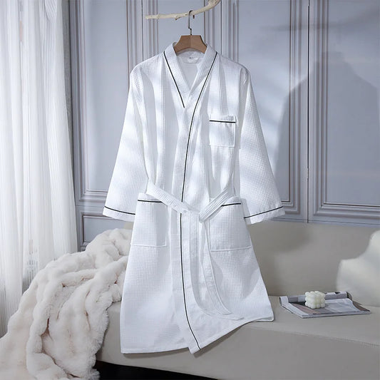 White Colour Hotel Bathrobe With Pockets And Belt For Men And Women