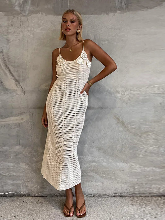 Flower Decoration Women's Holiday Knit Dresses