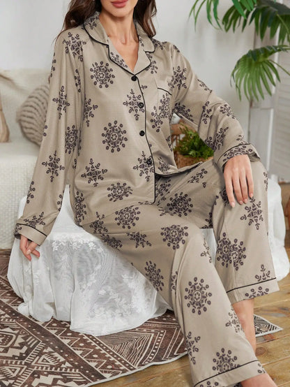 Bubble Crinkle Floral Print Long Sleeve Pyjama Set